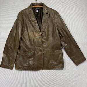 GAP Leather Blazer Brown Long Sleeve Button-Front Jacket Pockets Lined Size XL